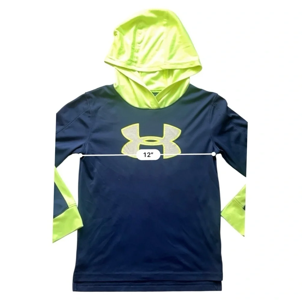 Under Armour play Dark Blue and Neon Yellow Green Hoodie Boys 6 long sleeve logo